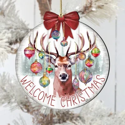 Designocracy Welcome Christmas Wooden Ornament In Multicolor