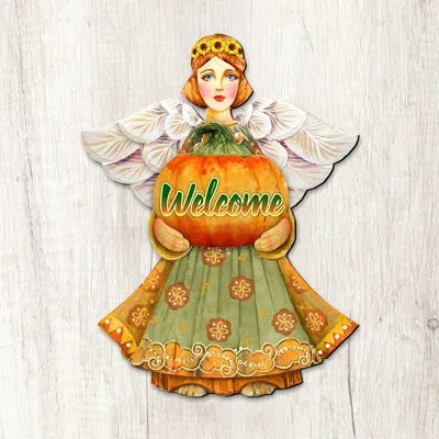 Designocracy Welcome Fall Angel Diminutive Door Mural In Multicolor