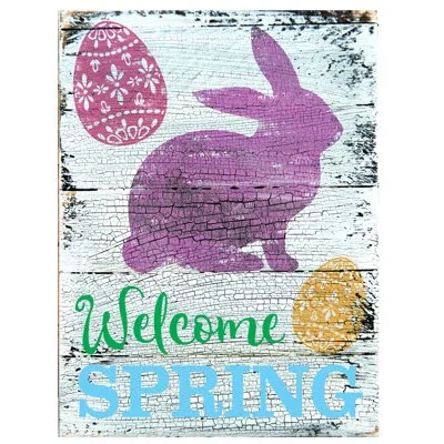 Designocracy Welcome Spring Art On Reclaimed Wooden Board Wall Décor In White;purple