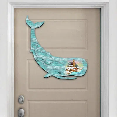 Designocracy Whale Scenic Beach Sunset Wooden Decorative Door Hanger In Multicolor