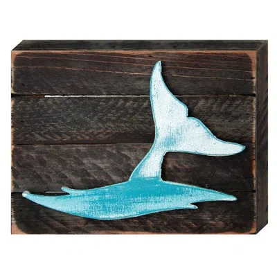 Designocracy Whale Tail Rustic Wooden Wall Décor In Blue