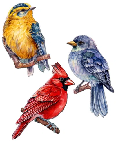 Designocracy Winter Birds Wood Clip-on Ornaments, Set 3 In Multi
