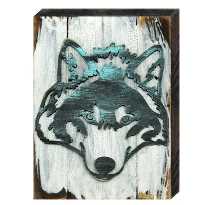 Designocracy Wolf Vintage Face Decorated Wooden Wall Décor In Green;gray