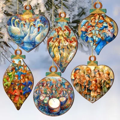 Designocracy Wooden Ornaments Set  Holiday Shaped Ornament In Multicolor
