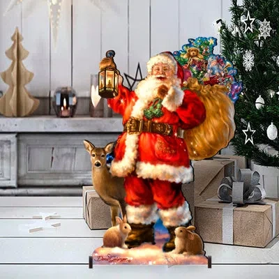Designocracy Woodland Santa Home And Outdoor Decor Lawn Art In Red,gold