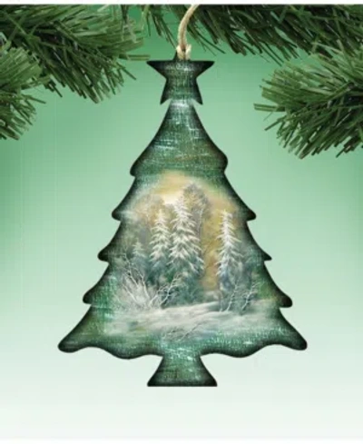 Designocracy Woodsy Christmas Tree Wooden Ornament, Set Of 2 In Multi