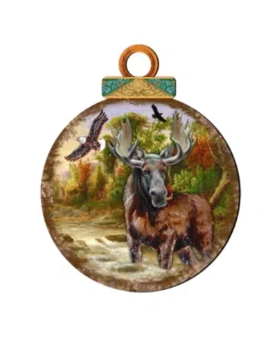 Designocracy Woodsy Moose Ball Wooden Ornaments, Set Of 2 In Multi