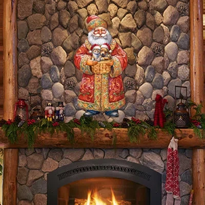 Designocracy Yuletide Pets With Santa Holiday Door Decor By G. Debrekht In Red