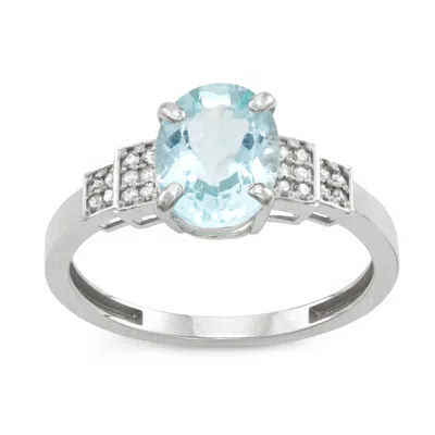 Designs By Gioelli 10k White Gold Aquamarine And .1 Cttw Diamond Ring In Silver