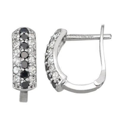 Designs By Gioelli 10k White Gold Genuine White And Black Diamond Hoop Earrings