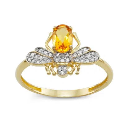 Designs By Gioelli 10k Yellow Gold .11 Cttw Diamond Citrine Bee Ring