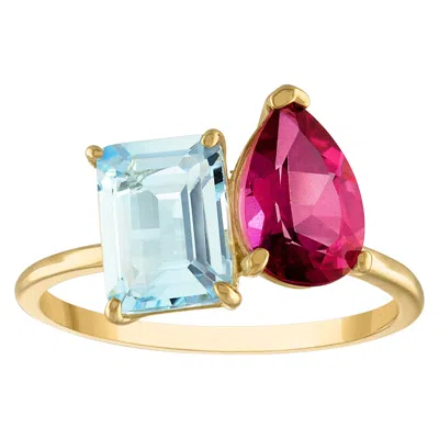Designs By Gioelli 10k Yellow Gold Blue And Pink Topaz Ring