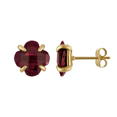 Designs By Gioelli 10k Yellow Gold Gemstone Clover Stud Earrings In Red