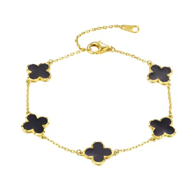 Designs By Gioelli 14k Gold Over Sterling Silver Black Enamel Clovers Bracelet