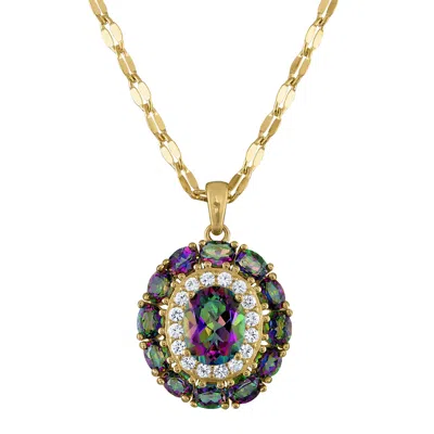Designs By Gioelli 14k Gold Over Sterling Silver Mystic Topaz And Cr White Sapphire Pendant In Green