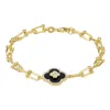 Designs By Gioelli 14k Gold Over Sterling Silver Onyx, Cubic Zirconia Clover Bracelet In Gold