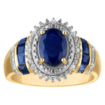 Designs By Gioelli 14k Gold Over Sterling Silver Sapphire And .06 Cttw Diamond Accent Ring In Blue