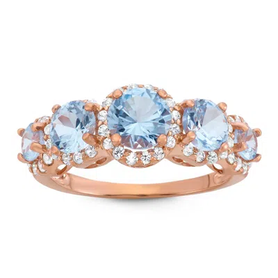 Designs By Gioelli 14k Rose Gold Over Sterling Silver Created Aquamarine, White Sapphire Ring In Multi