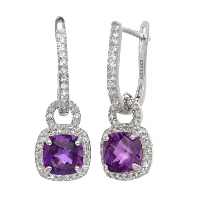 Designs By Gioelli Sterling Silver Amethyst Drop Earrings In Purple