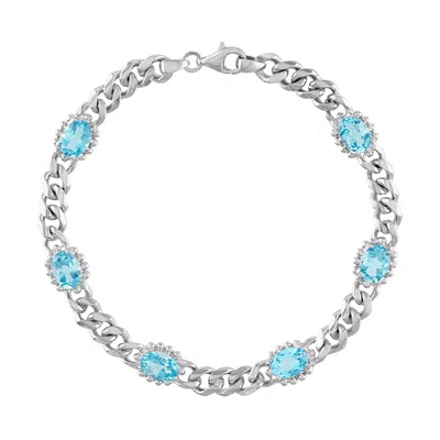 Designs By Gioelli Sterling Silver Blue Topaz Curb Chain Bracelet