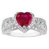 Designs By Gioelli Sterling Silver Cr Ruby And White Sapphire Heart Ring In Red
