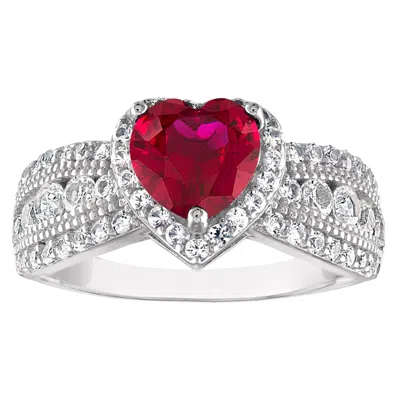 Designs By Gioelli Sterling Silver Cr Ruby And White Sapphire Heart Ring In Red