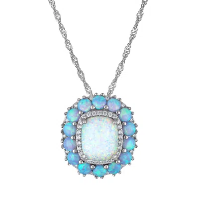 Designs By Gioelli Sterling Silver Created Opal And White Sapphire Necklace In Blue