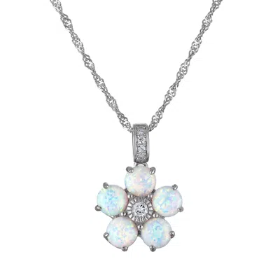 Designs By Gioelli Sterling Silver Created Opal And White Sapphire Necklace In Blue
