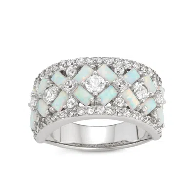 Designs By Gioelli Sterling Silver Created Opal And White Sapphire X Ring