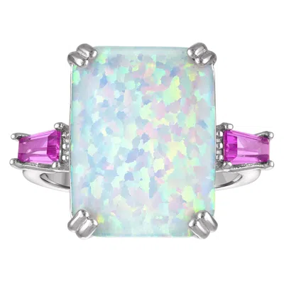 Designs By Gioelli Sterling Silver Created Opal, Pink And White Sapphire Ring In Blue