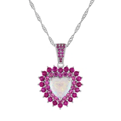 Designs By Gioelli Sterling Silver Created Opal, Ruby Necklace
