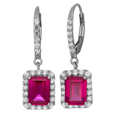 Designs By Gioelli Sterling Silver Created Ruby Drop Earrings In Red