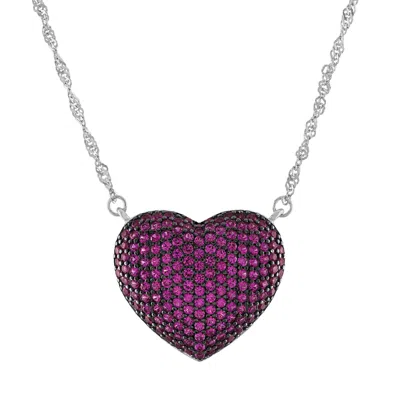 Designs By Gioelli Sterling Silver Created Ruby Pave Heart Necklace In Purple