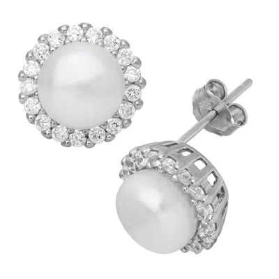 Designs By Gioelli Sterling Silver Freshwater Pearl And Cz Earrings