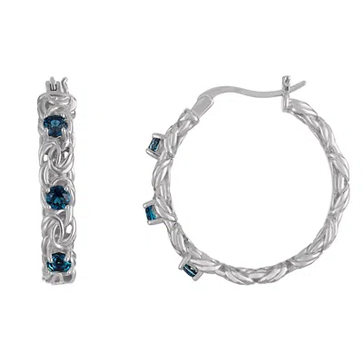 Designs By Gioelli Sterling Silver Gemstone Byzantine Hoop Earrings In Blue