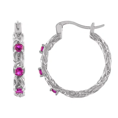 Designs By Gioelli Sterling Silver Gemstone Byzantine Hoop Earrings In Pink