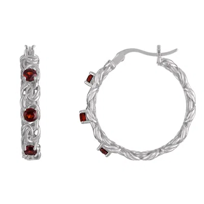 Designs By Gioelli Sterling Silver Gemstone Byzantine Hoop Earrings In Red