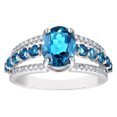 Designs By Gioelli Sterling Silver London Blue Topaz And .16 Cttw Diamond Ring