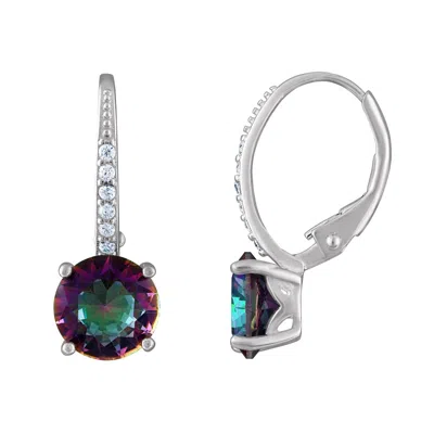 Designs By Gioelli Sterling Silver Rainbow Cz Leverback Earrings In Green