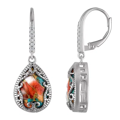 Designs By Gioelli Sterling Silver Turquoise Drop Earrings In Orange