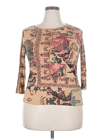 Pre-owned Desigual 3/4 Sleeve Top Tan Boatneck Tops