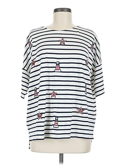 Pre-owned Desigual 3/4 Sleeve Top White Stripes Pattern Boatneck Tops