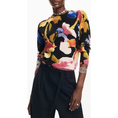 Desigual Abbotsford Floral Crewneck Sweater In Black