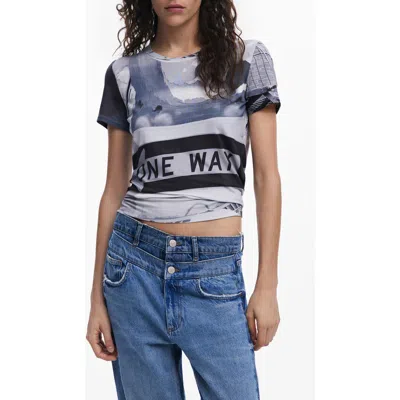 Desigual Abstract Cotton Graphic T-shirt In Black
