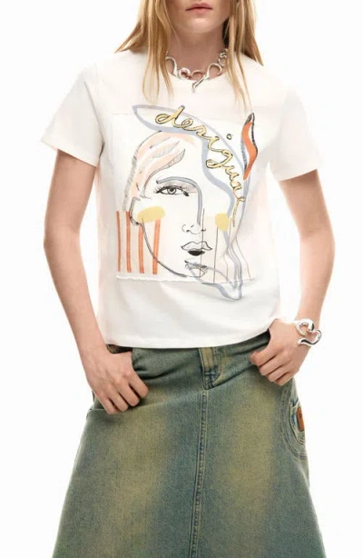 Desigual Abstract Cotton Graphic T-shirt In White