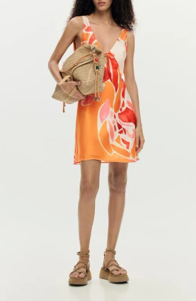Desigual Abstract Floral Print Satin Minidress In Orange