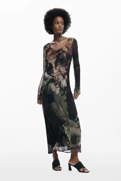 Desigual Abstract Midi Dress In Black