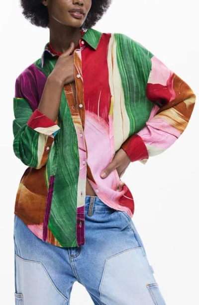 Desigual Abstract Print Button-up Shirt In Blue