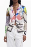 Desigual Abstract Print Button-up Shirt In White Multi