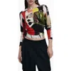 Desigual Abstract Print Cotton Blend Sweater In White Multi